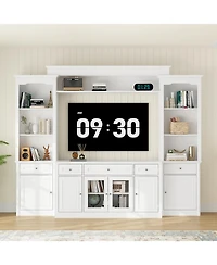 Homsee 104 Inch Wall Mount Tv Stand with Storage - Large Entertainment Center | Modern Wall Unit with Floating Shelf & Bookcases | For Living Room