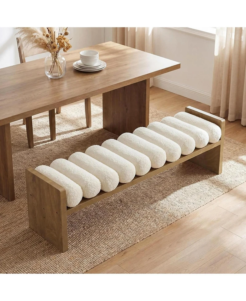 Tribesigns 59'' Wooden Entryway Bench With Boucle Cushion, Upholstered Fabric End Of Bed Bench(Removable Cushion)