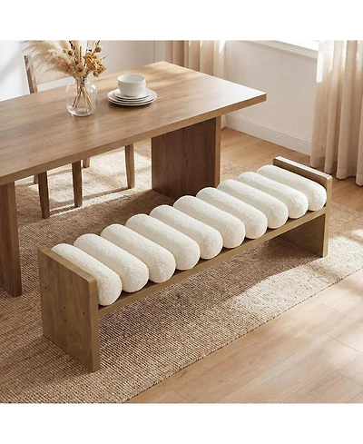 Tribesigns 59'' Wooden Entryway Bench With Boucle Cushion, Upholstered Fabric End Of Bed Bench(Removable Cushion)