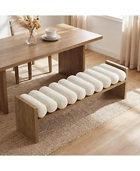 Tribesigns 59'' Wooden Entryway Bench With Boucle Cushion, Upholstered Fabric End Of Bed Bench(Removable Cushion)