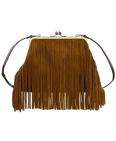 Patricia Nash Vivienne Suede Medium Kiss-Lock Frame Fringe Handbag