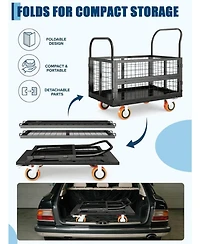 gaomon Platform Truck Cart with Cage 6-in-1 Foldable Hand Truck Heavy-Duty Dolly with 4 Wheels for Grocery Laundry and Warehouse