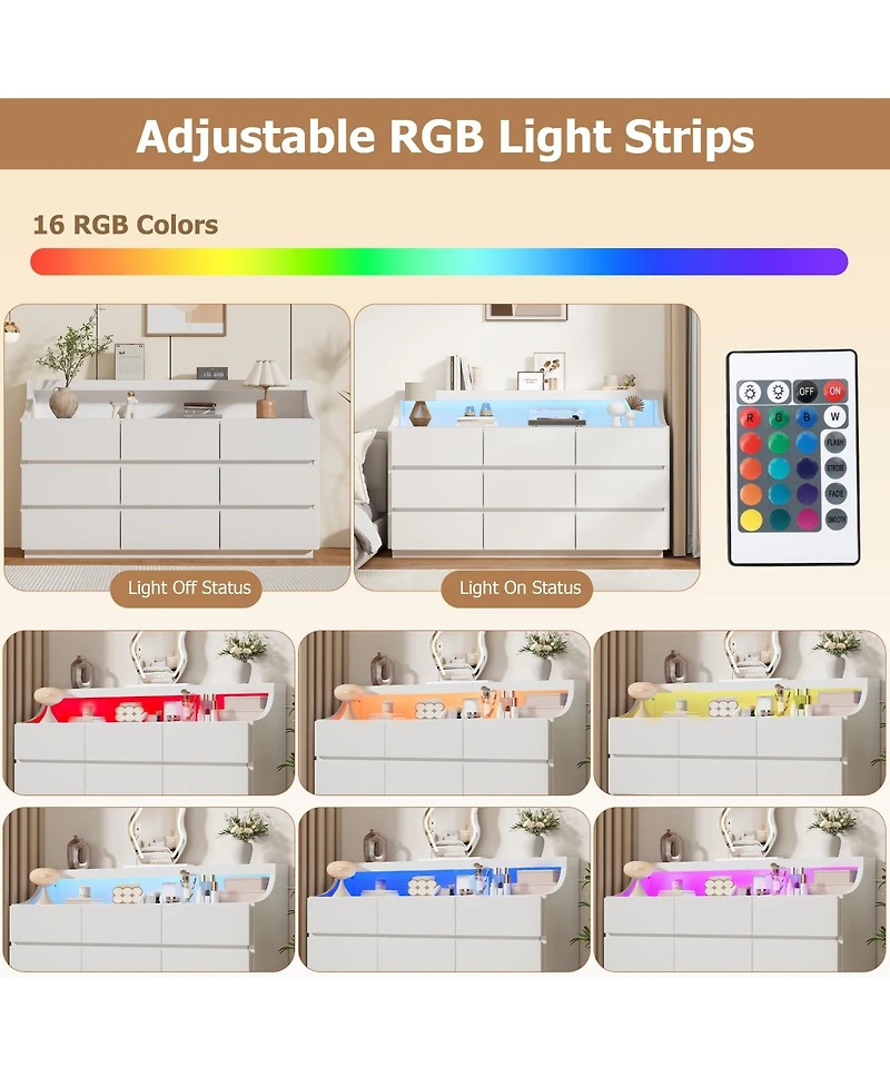 gaomon 9 Drawer Dresser for Bedroom, Handle-Free Storage Cabinet, Anti-Tipping, for Living Room and Entryway