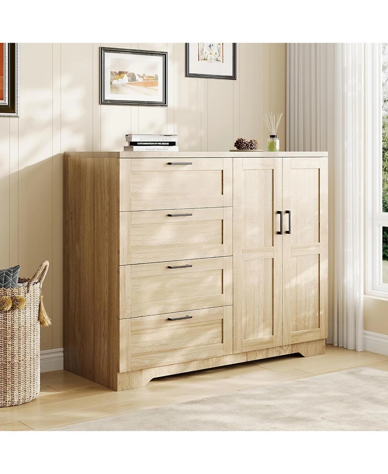 gaomon 43.3" H Armoire Wardrobe Closet with 4 Drawers and 2 Doors, Hanging Rod