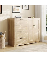 gaomon 43.3" H Armoire Wardrobe Closet with 4 Drawers and 2 Doors, Hanging Rod
