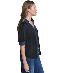 Karl Lagerfeld Paris Women's Denim Collar Button-Front Blouse