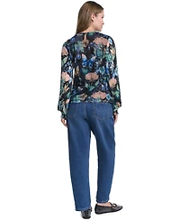 Karl Lagerfeld Paris Women's Mixed Media Printed Mesh Top