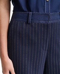 Karl Lagerfeld Paris Women's Striped Straight-Leg Denim Waistband Pants
