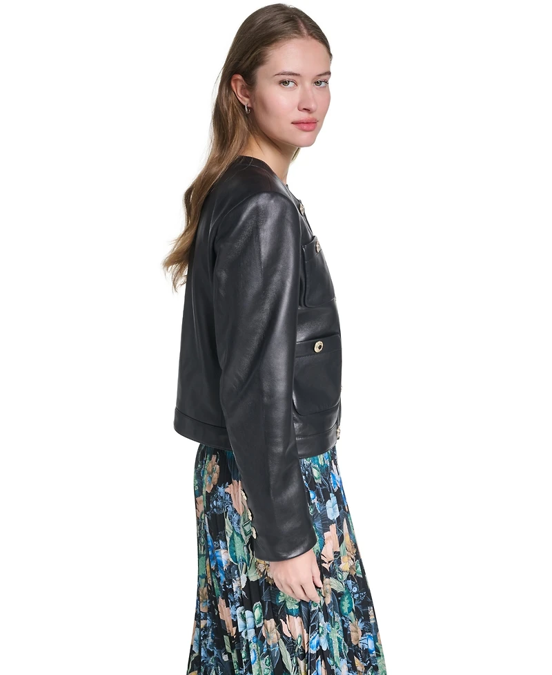Karl Lagerfeld Paris Women's Leather Button-Front Jacket