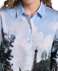 Karl Lagerfeld Paris Women's Printed Collared Neck Blouse