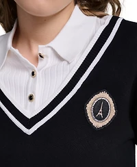 Karl Lagerfeld Paris Women's Twofer Collared Sweater