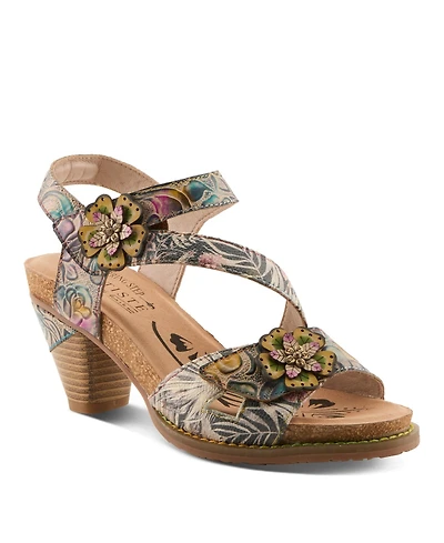 L'Artiste Women's Shesfab Embossed Leather Sandal with Soft Cork Comfort