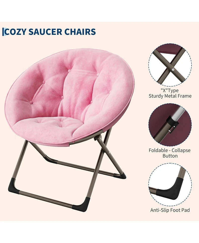 gaomon Saucer Chair, Comfy Chair Faux Fur Lounge Moon Chair with Folding Metal Frame, Oversized Plush Foldable Flower Accent Seat