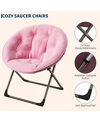 gaomon Saucer Chair, Comfy Chair Faux Fur Lounge Moon Chair with Folding Metal Frame, Oversized Plush Foldable Flower Accent Seat
