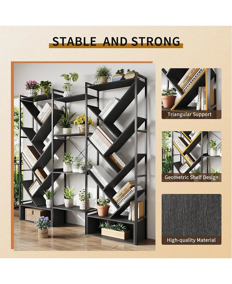 gaomon Triple 6 Tier Bookshelf, Large Bookcase Industrial Bookshelf with 24 Open Display Shelves, Industrial Tree Bookshelf