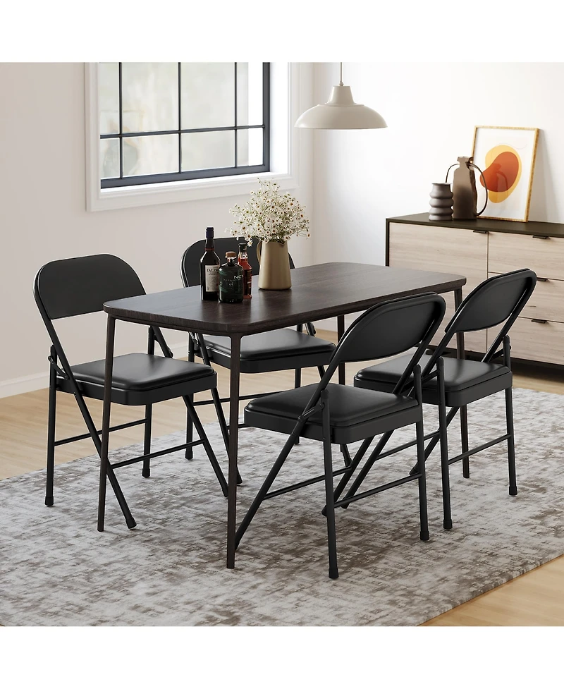 homfan Set of 4 Folding Chairs with Padded Seat - Heavy Duty Steel Frame Foldable Chairs, Pu Cushioned Stackable for Indoor Outdoor