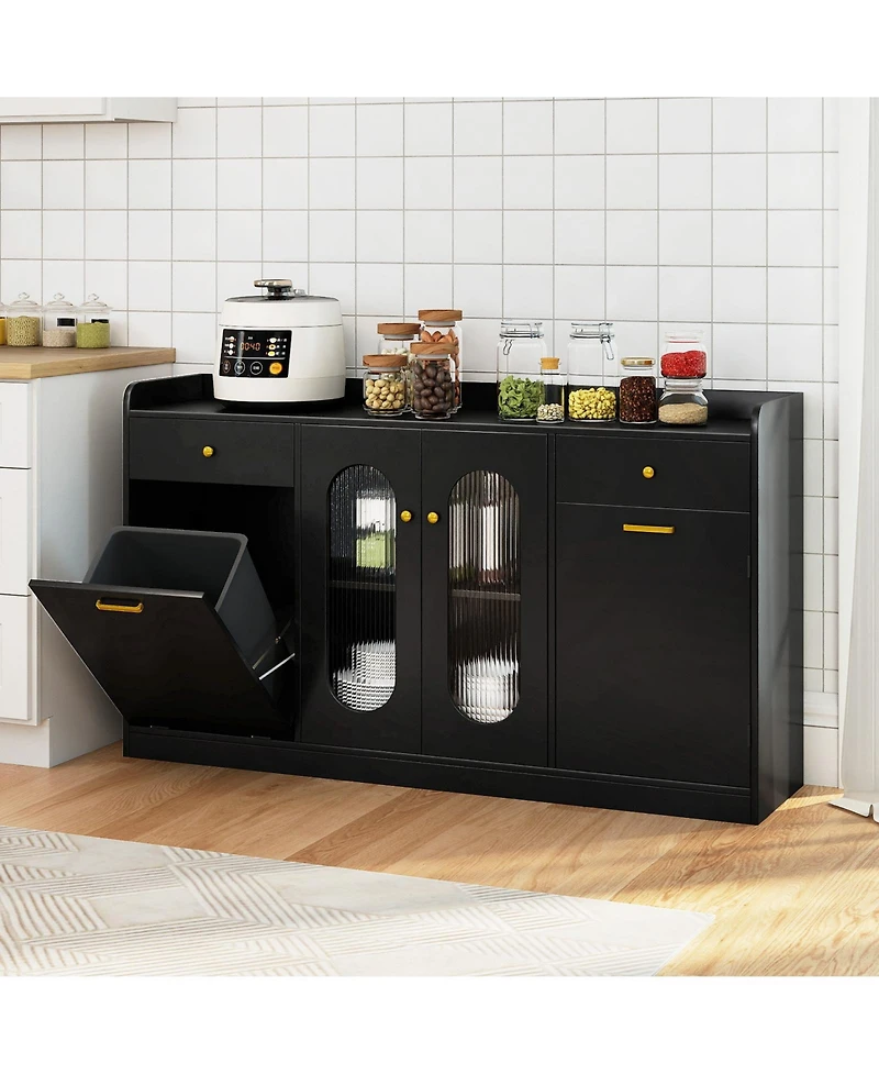 Costway 55" Large Buffet Cabinet with 2 Glass Doors, Drawers, Door Shelves for Kitchen