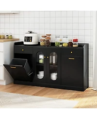 Costway 55" Large Buffet Cabinet with 2 Glass Doors, Drawers, Door Shelves for Kitchen