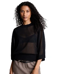 Kenneth Cole Women's Semi-Sheer Raglan Crewneck Cropped Sweater