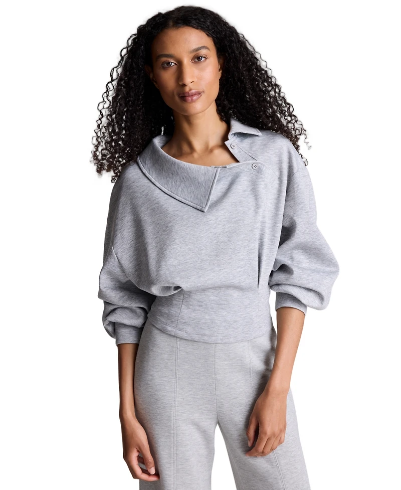 Kenneth Cole Women's Asymmetric Collar Pleated Long-Sleeve Top