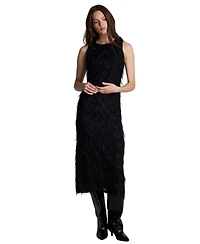 Kenneth Cole Women's Sleeveless Novelty Fringed Organza Midi Dress