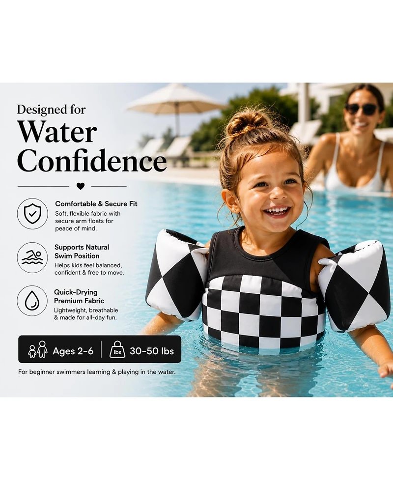 Aofar Kidsco Swim Vest Puddle Jumper Float Aid Shoulder Straps Arm Wings Checkerboard 2-6 Years