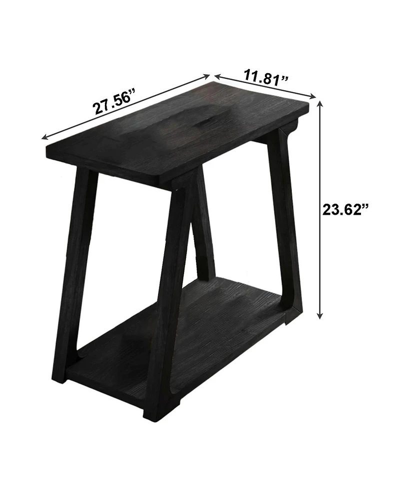 Slickblue Narrow Solid Wood End Table with 2-Tier Storage
