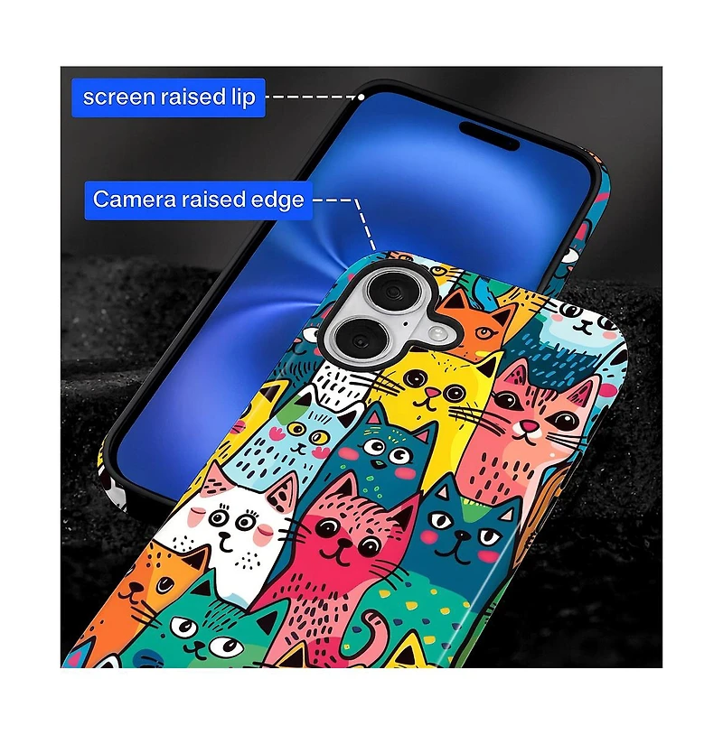 Gonez Case for iPhone 16 Plus, 2-in-1 Dual-Layer Shockproof Protection, Funny Cat Art Glossy