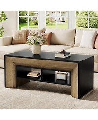 Tribesigns Rectangular Coffee Table with 2-Tier Storage,Wood Center Table with Durable Trapezoidal Legs for Living Room,Heavy Duty