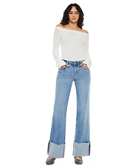 KanCan Women's Emma Mid Rise Wide Flare Jeans