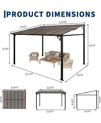 gaomon Outdoor Lean to Gazebo, Wall Mounted Patio Hardtop Gazebo Pergola with Polycarbonate Roof, Upgraded Steel Frame Hardtop Pavilion for Patio