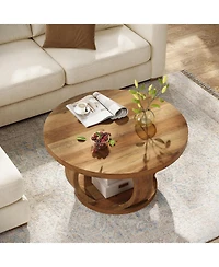 Tribesigns Round Coffee Table,2-Tier Circle Coffee Table with Storage,Farmhouse Wooden Center Furniture for Living Room,Small Space