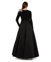 Mac Duggal Petite Long Sleeve Taffeta 3D Flower Ball Gown
