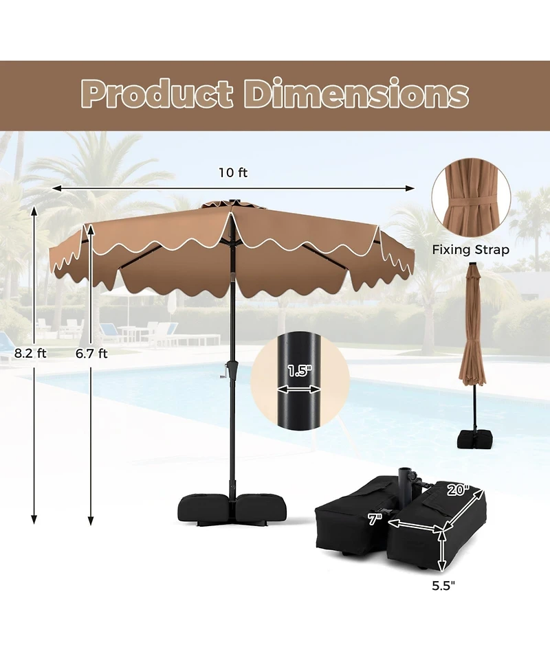 Sugift 10 Feet Outdoor Patio Umbrella with Solar Led Lights and Weighted Sandbag Base