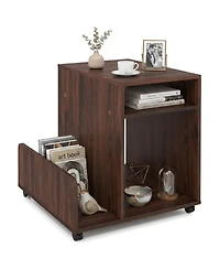 Gymax Room End and Side Tables Rolling Table Storage Rack 4 Universal Wheels 2 Lockable
