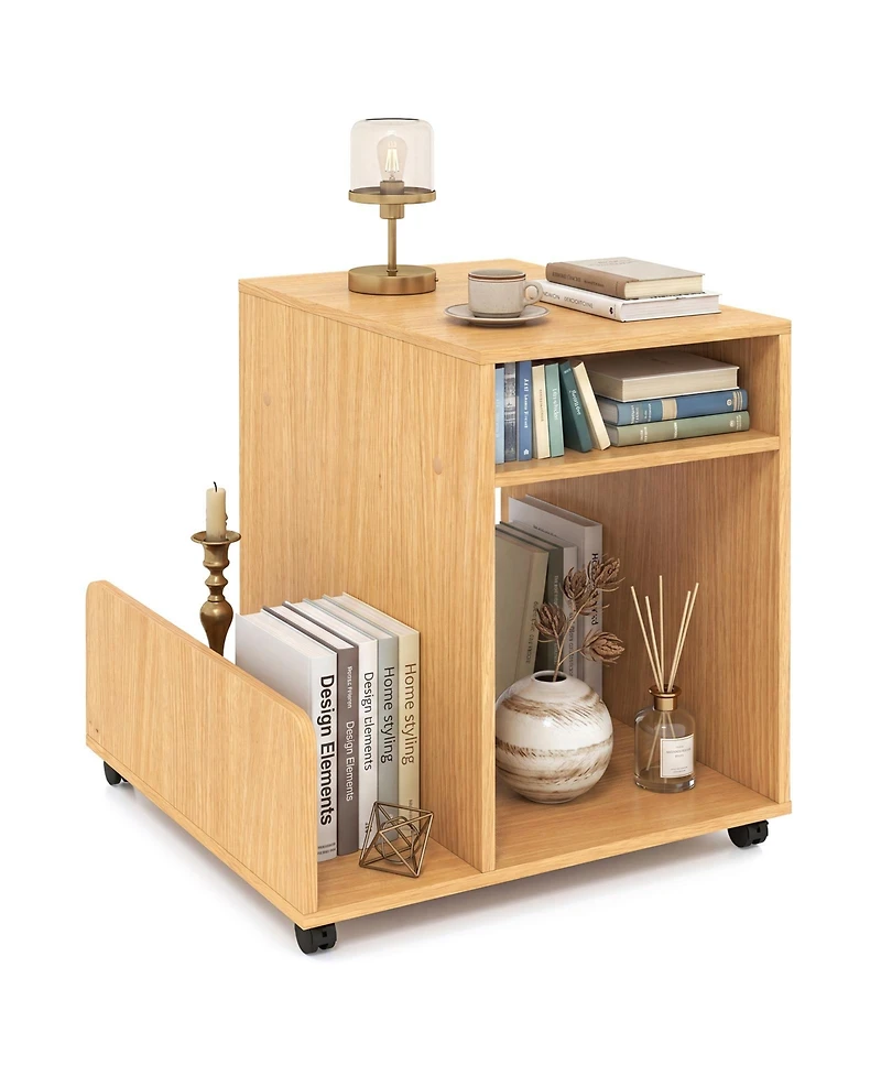 Gymax Room End and Side Tables Gymax Rolling End Table Side Storage Rack 4 Universal Wheels 2 Lockable Wheels