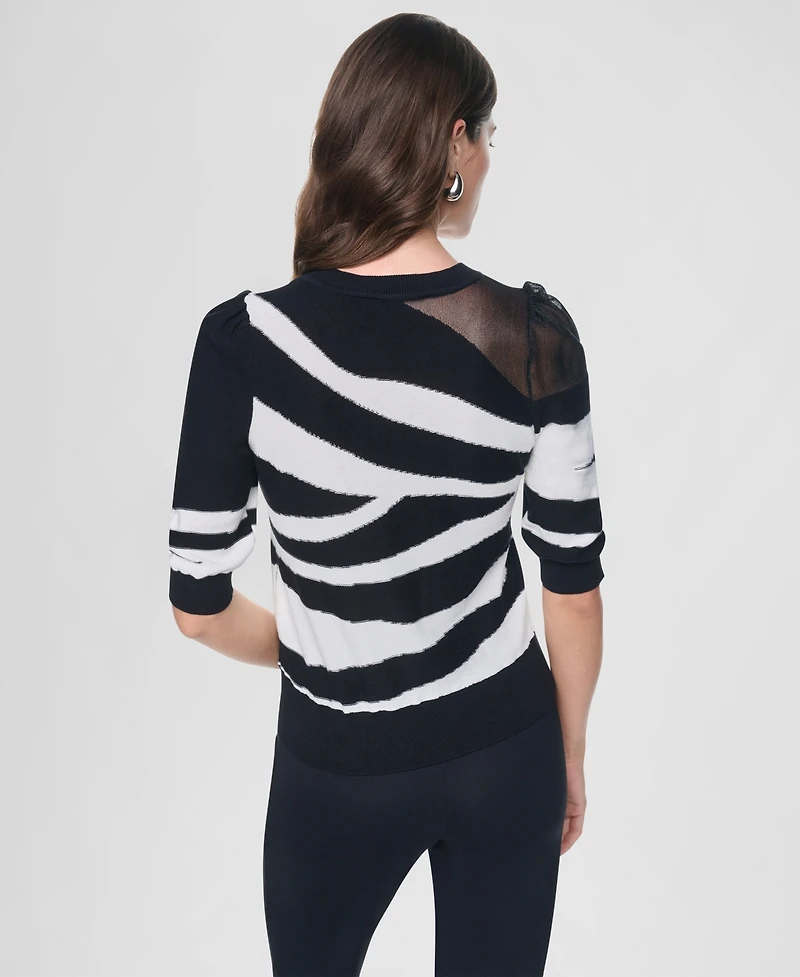 Dkny Women's Zebra-Print 3/4-Sleeve Sweater