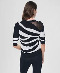 Dkny Women's Zebra-Print 3/4-Sleeve Sweater
