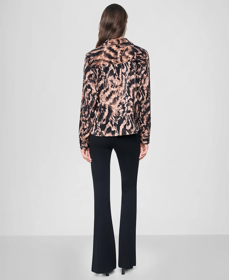 Dkny Women's Printed Twist-Front Long-Sleeve Shirt