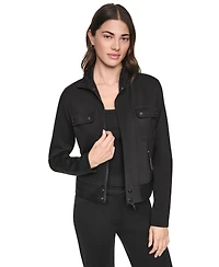 Dkny Women's Soho Ponte Tech Zip-Front Jacket