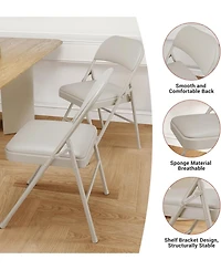 homfan Set of 6 Folding Chairs with Padded Cushion – Pu Leather Stackable Portable Dining Chairs for Home Office Wedding Party Patio Garden