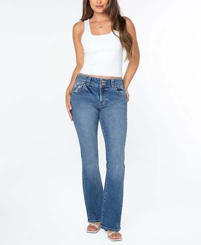 Celebrity Pink Juniors' Embroidered Flap-Pocket Flare-Leg Jeans