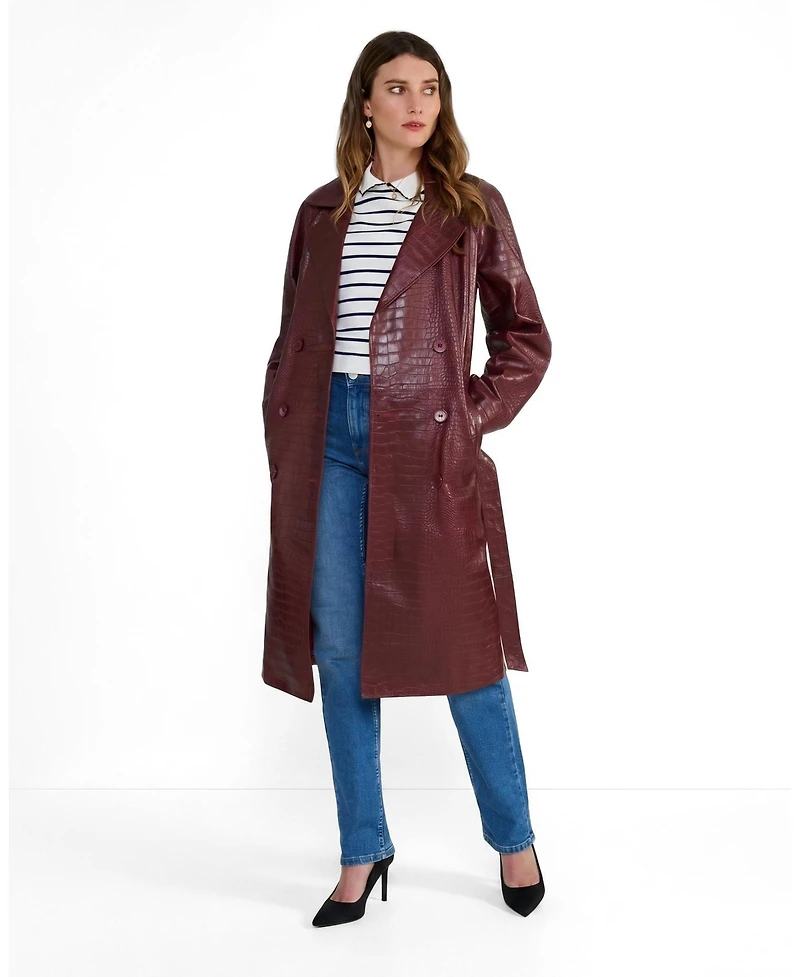 Furniq Uk Women's Sloane Croc Embossed Leather Trench Coat