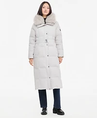 Michael Kors Women's Hooded Puffer Belted Faux-Fur-Collar Coat