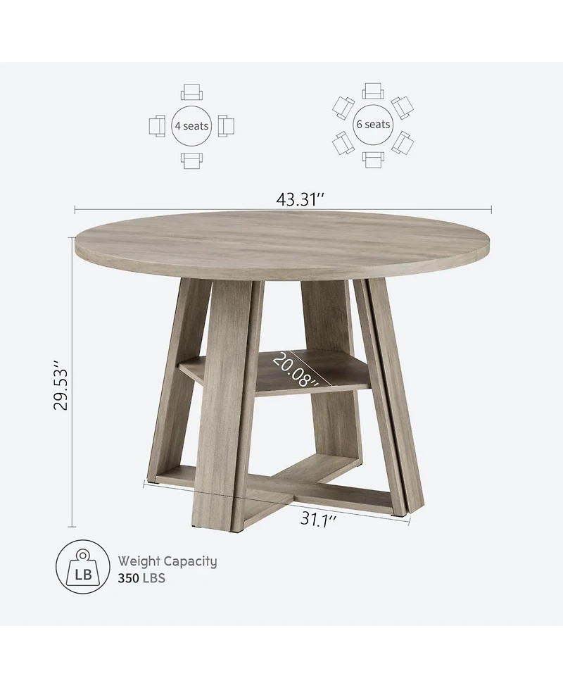 homfan Extendable Round Dining Table for 4-8 – Transformer Oval Table with Wood Pedestal Base and Storage Shelf, for Kitchen or Apartment