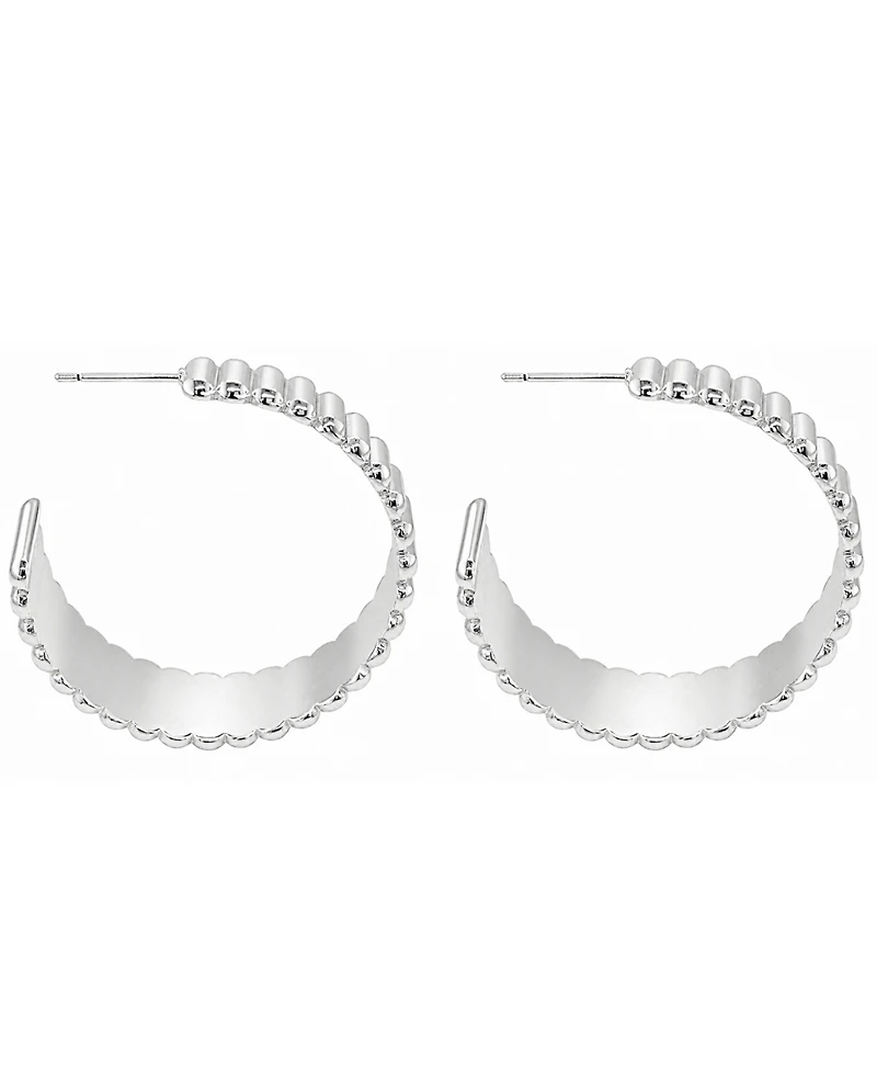 And Now This Fine Silver-Tone Plated Ribbed C Hoop Earrings