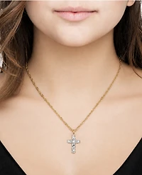 And Now This Crystal Gold-Tone Plated Composite Stone Pave Cross Pendant Necklace