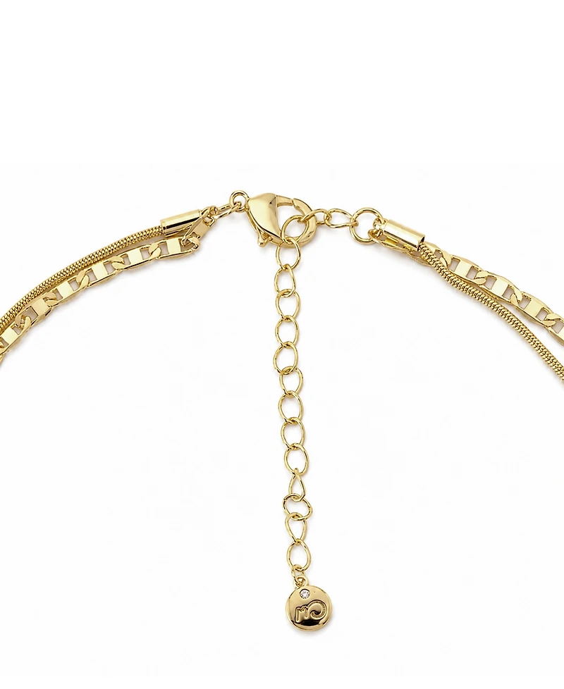 And Now This Cubic Zirconia Gold-Tone Plated Multi Color Stone Double Layer Rondelle and Heart Pendant Necklace