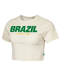 Outerstuff Women's Natural Brazil Fifa World Cup 2026 Elote Squad Cropped T-Shirt