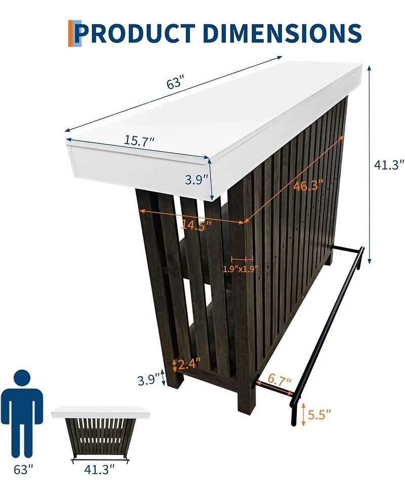 gaomon 63" Home Bar Table, Mini Coffee Bar Pub Table with 2-Tier Storage, Footrest, Kitchen Islands for Dining Room, Bistro